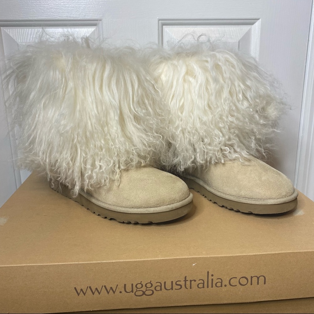 Ugg Uggs Boots Lida Mongolian Sheep Fur Sand Tan Cream size 8 shoes Australia